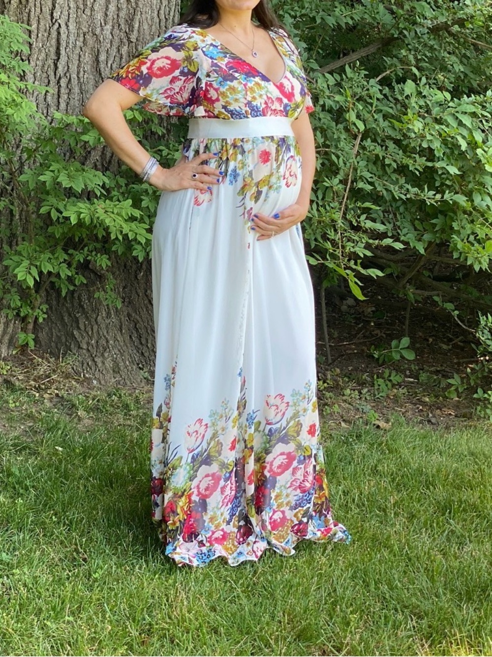 Ever Pretty Floral Maxi Dress in White with Multicolor Floral Print